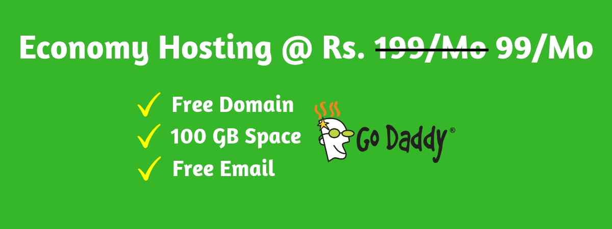 Godaddy 100 GB Economy Hosting @ Rs. 99/Mo + Free Domain