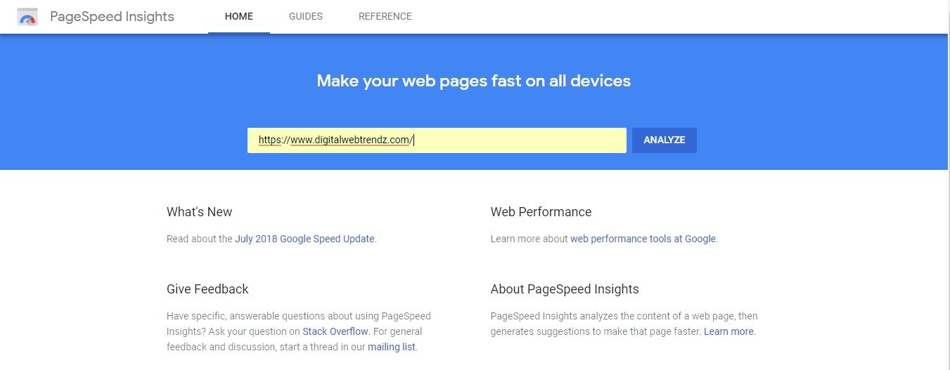 PageSpeed test